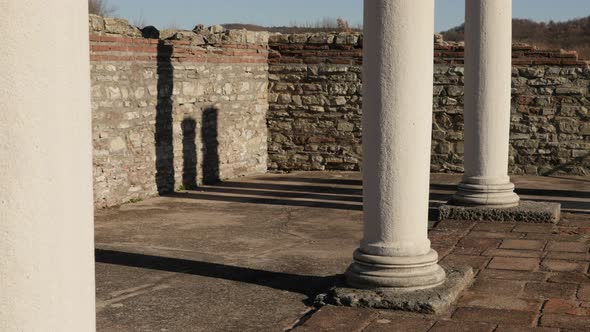 GAMZIGRAD, SERBIA - DECEMBER 25, 2017 High columns of Felix Romuliana  palace built by Roman Emperor
