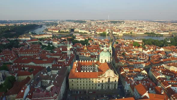 Aerial of St. Nicholas Church and Vltava River