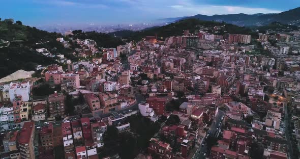 Aerial View of Barcelona Spain at Sunset