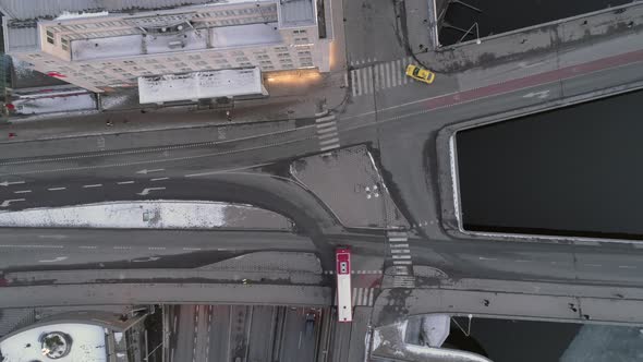 Aerial Top Down View of Street and Bridge