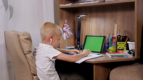 Preschool Child Boy Distance Online Learning at Home