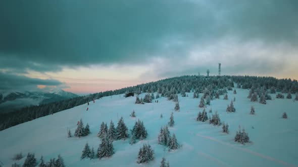 Top of the sky resort at sunrise with clouds