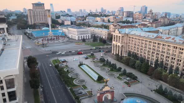 Independence Square in the Morning. Kyiv, Ukraine. Aerial View