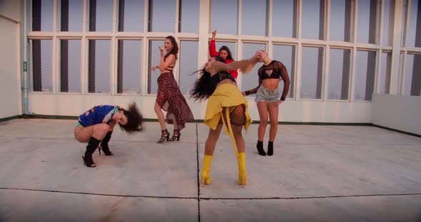 All Girl Dance Crew Performing On Rooftop Together
