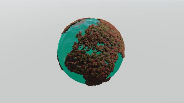 Earth's rotation with green oceans during the day