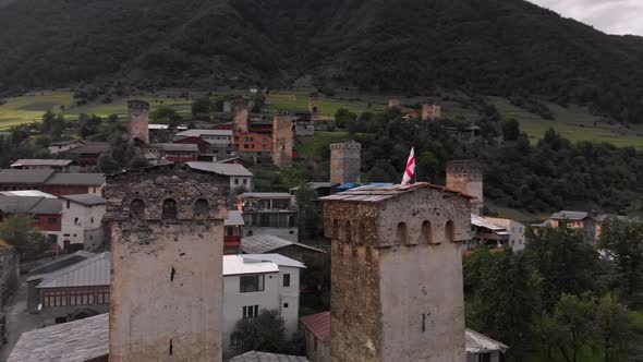 Mestia Village with Typical Tower Houses