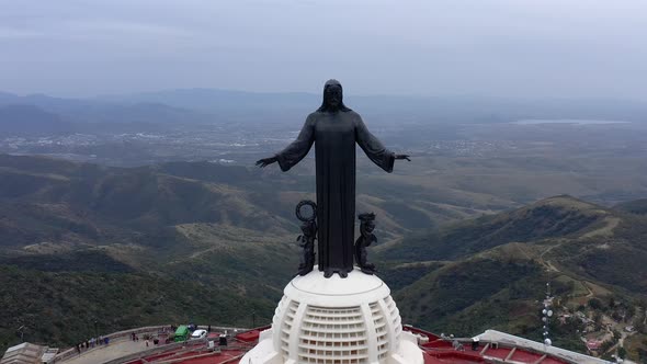 Aerial: Cristo Rey in Silao, Guanajuato, Mexico, drone view