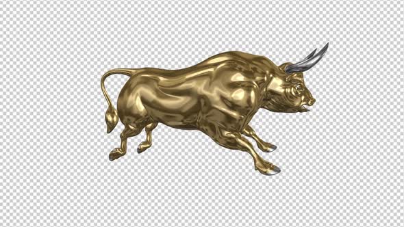 Running Bull - Gold and Silver - Side View - Transparent Loop