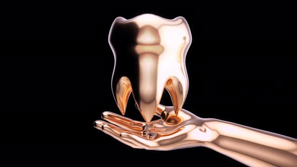 Golden open hand with a golden tooth