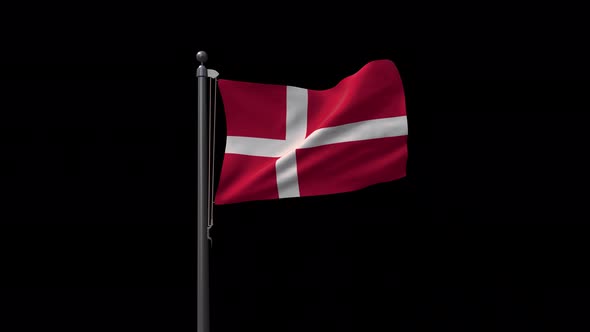Denmark Flag On Flagpole With Alpha Channel 4K
