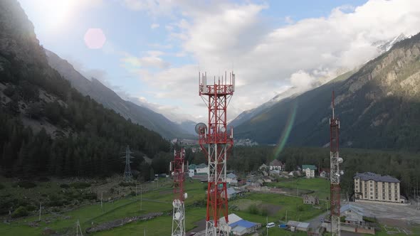 Telecommunication Towers in the Mountain Region Aerial View