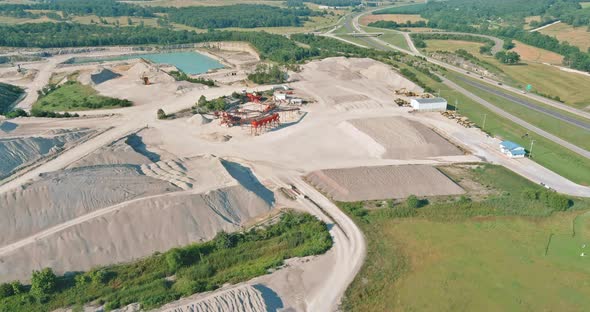 Aerial Panorama View of Open Quarries Mining Mine Extracting with Work of Machinery Equipment