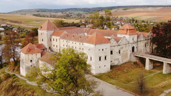 Panoramic aerial shot old castle