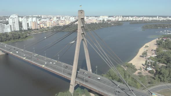 North Bridge Over the Dnipro River. Kyiv, Ukraine. Aerial View