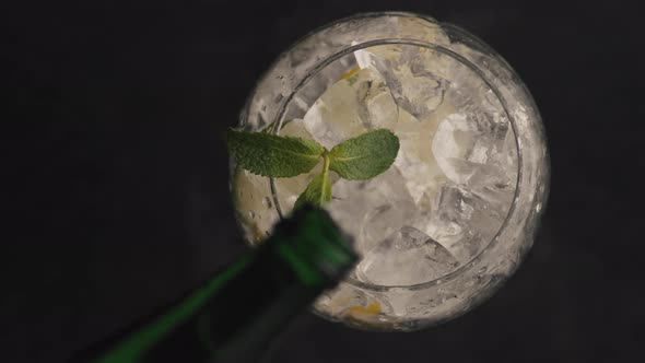 Pour Water From Bottle Make Ice Lemonade Close Up