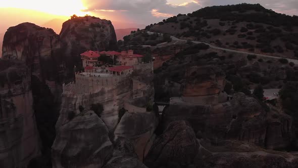 Monastery Meteora Greece Aerial View