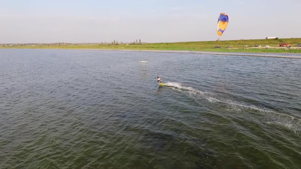 Aerial View of Kitesurfing in Lake