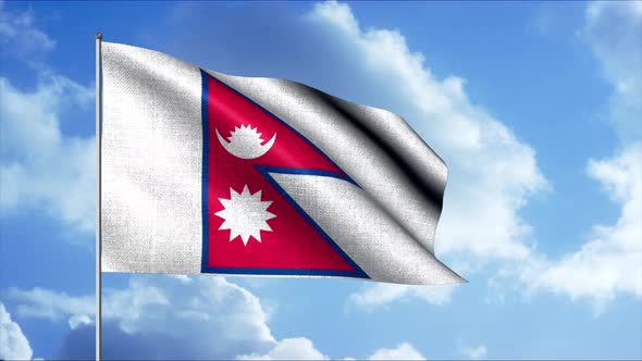 Nepal national flag waving on flagpole