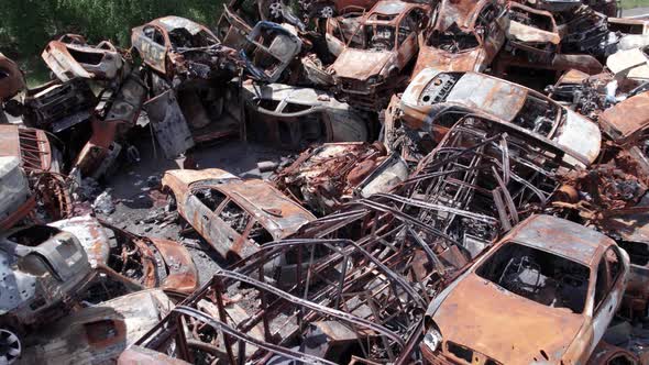 Burnt and Shot Cars During the War in Ukraine