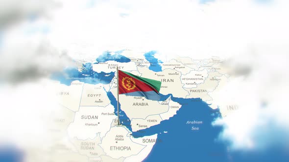 Eritrea Map And Flag With Clouds