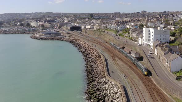 Penzance Railway Station in Cornwall UK Aerial