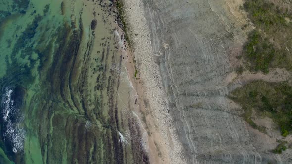 bird's eye drone view on a deserted beach