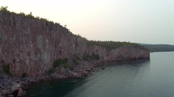 Aerial view of Palisade head huge cliffs located in Lake Superior Minnesota North Shore, landscape w