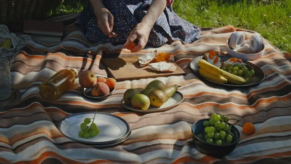 Girl Preparing Snacks and Cutting Fruits for Picnic