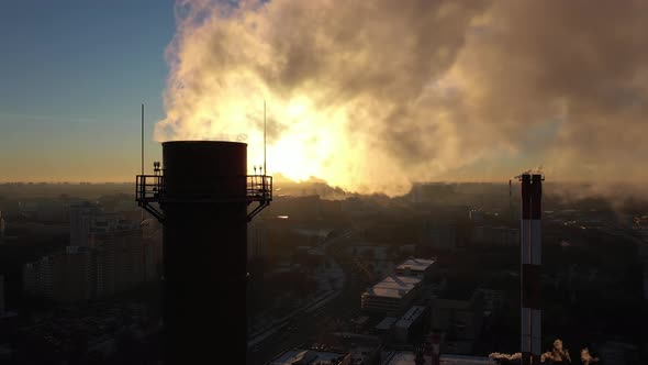 Smoke From Industrial Stacks and Sunset