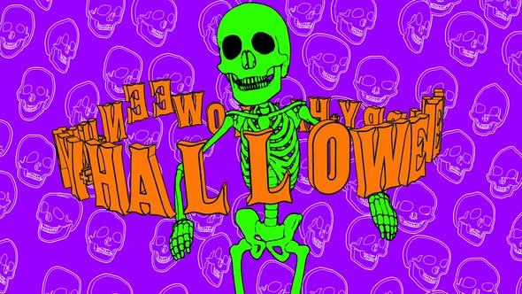 Cartoon skull and Halloween text