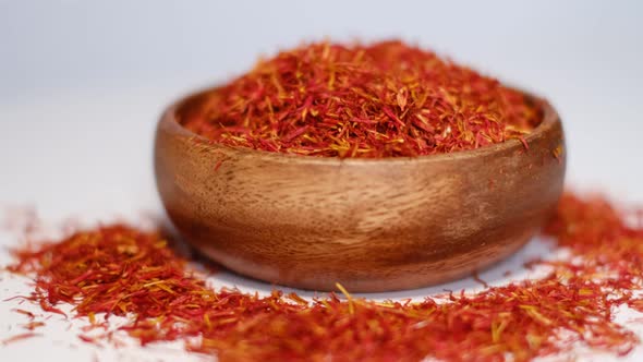 Wooden Bowl of Saffron Rotates Around Itself