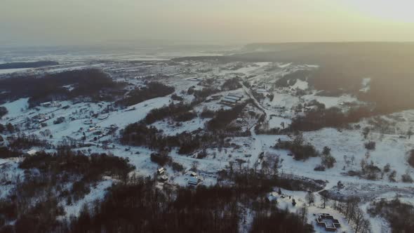 Aerial View Over the Village a Orange Dramatic Sky During Sunset Over Beautiful Natural