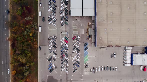 Aerial Top View From Drone of Parking Lot of the Business Center