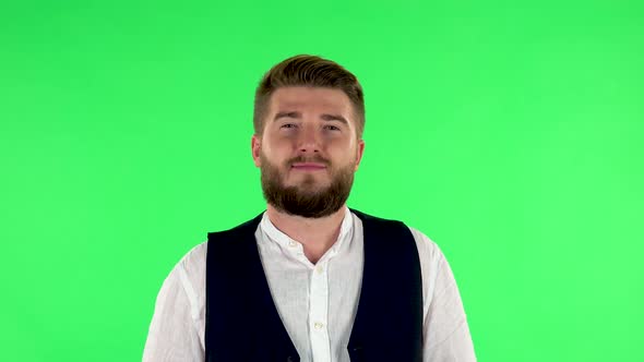 Man Smiling While Looking at Camera, Green Screen