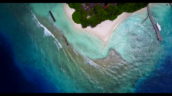 Aerial top view nature of marine coastline beach holiday by blue water and white sand background of 