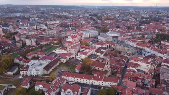 Vilnius City, Lithuania. Aerial Cityscape Above Old Town During Sunset