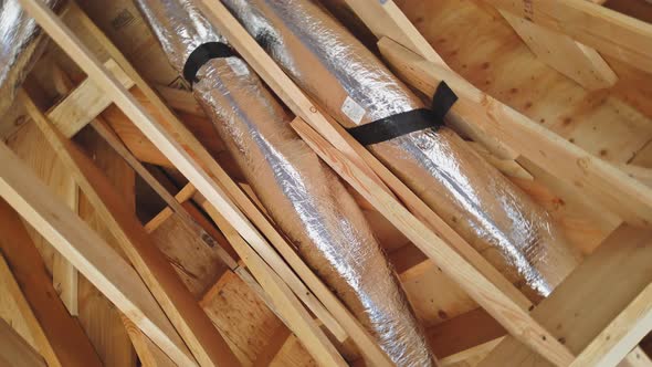 Thermal Insulation in Process of Construction Frame Attic House Newly Constructed Home