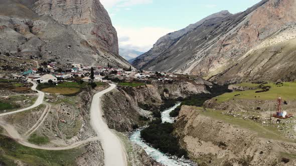 Aerial View of the Village Which is Located Between Caucasus Mountains