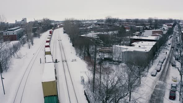 4K winter City Train Pan down Drone sequence_001