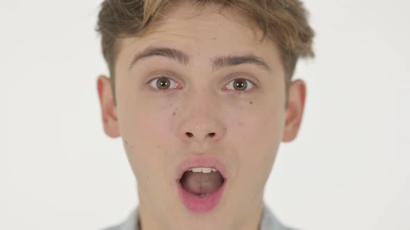 Shocked Face of Young Man on White Background