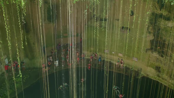 People swimming in Ik-Kil cenote - Yucatan - Mexico