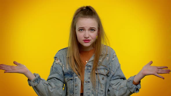 Girl Raising Hands in Indignant Expression Asking Why What Reason of Failure Demonstrating Disbelief