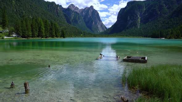 Lake Dobbiaco in the Dolomites, Italy