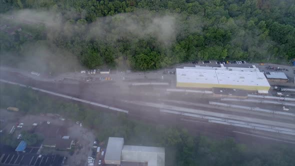 Brewster Village and Train Yard on Foggy Morning in Upstate NewYork