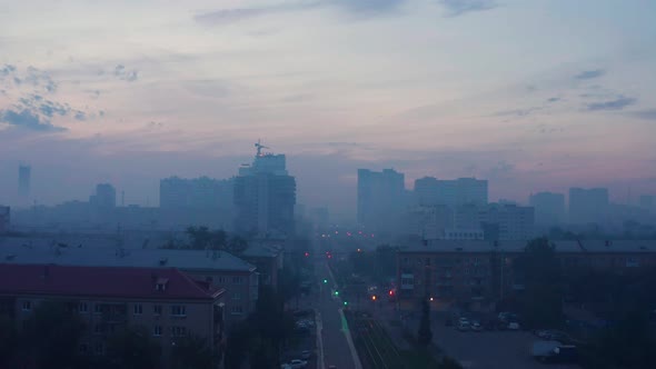 Thick Fog Over the Houses in the City