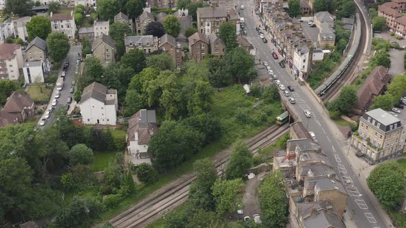 London City Overground Train service. Train on Rail Tracks Passing Crystal Palace Railway Station