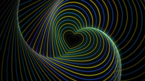 Blue Yellow Ukraine Flag Colors Heart Wave Tunnel 4K Moving Wallpaper Background