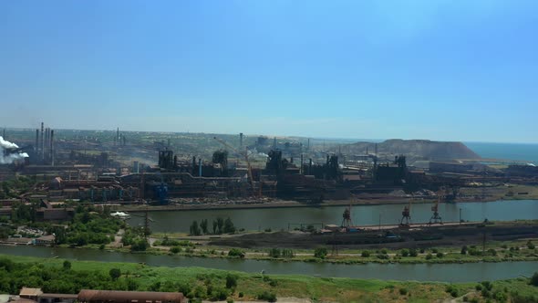 View From a Height of a Metallurgical Plant with Smoke Pipes