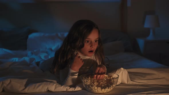 Night Movie Scared Little Girl Watching Horror Tv