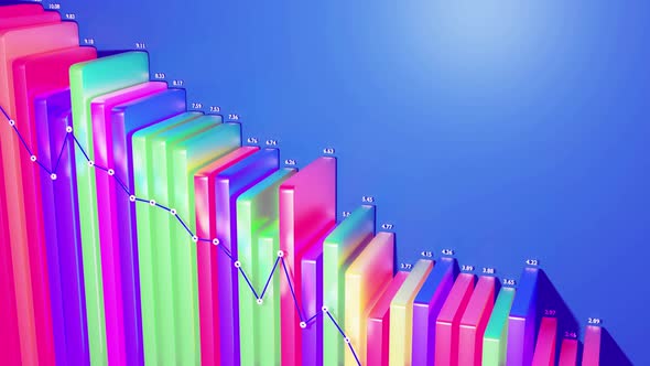 Abstract Looped Infographics Background with Multicolored 3d Bars on Blue Bg